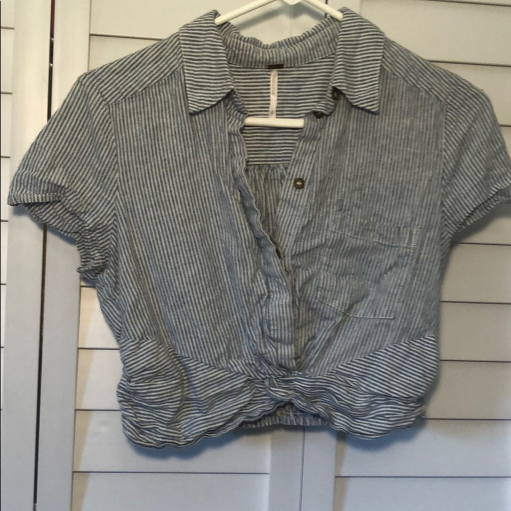 Blue and white striped crop top